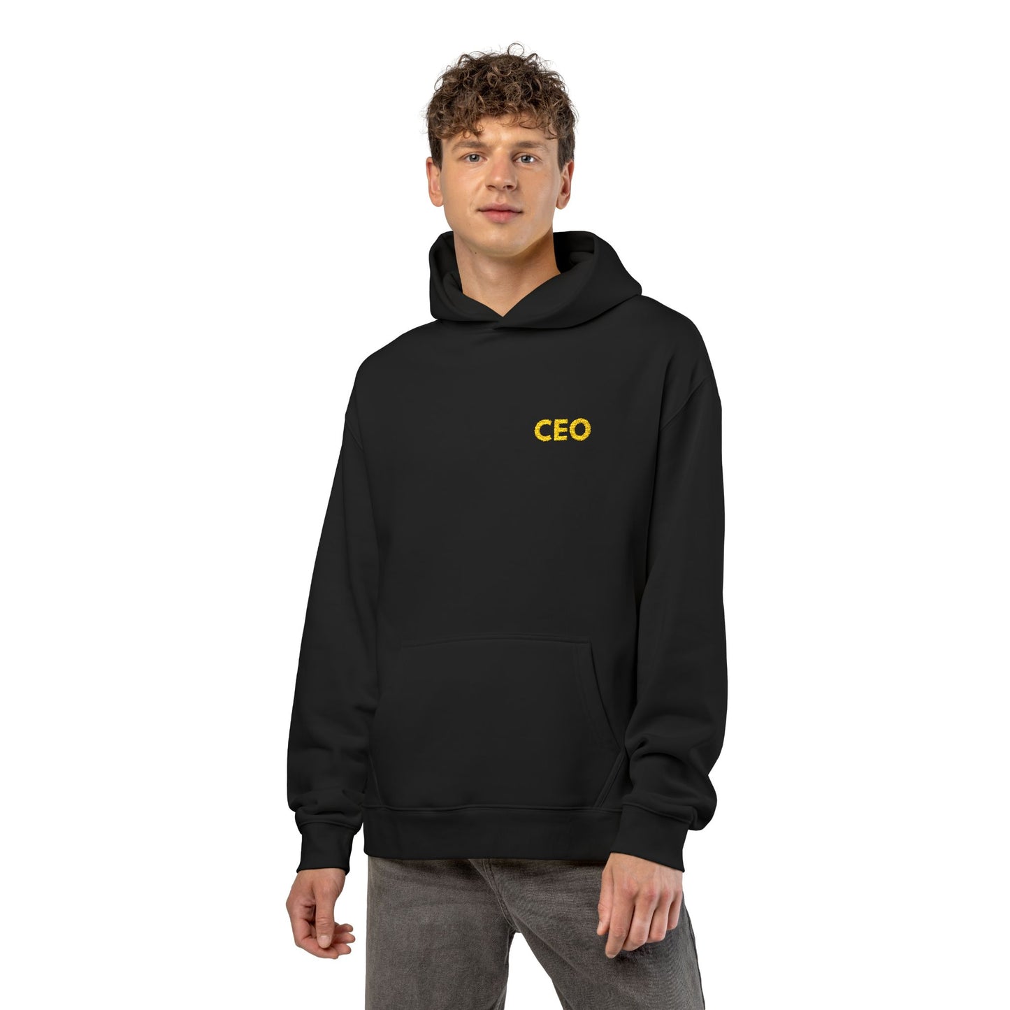 CEO Embroidered Hoodie — Minimal Black Relaxed Fit